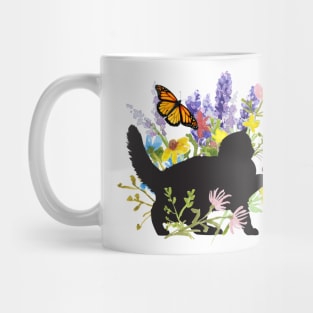 Kitty Cat Playing With Butterfly Floral Garden Mug